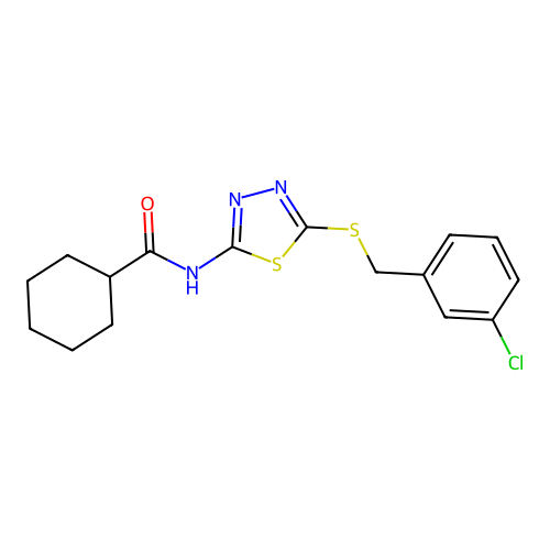 N-(5-((3-chlorobenzyl)thio)-1,3,4-thiadiazol-2-yl)cyclohexanecarboxamide structure