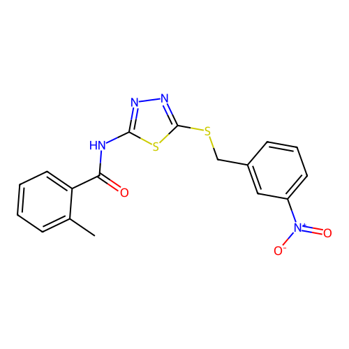2-methyl-N-(5-((3-nitrobenzyl)thio)-1,3,4-thiadiazol-2-yl)benzamide structure