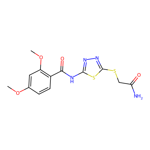 N-(5-((2-amino-2-oxoethyl)thio)-1,3,4-thiadiazol-2-yl)-2,4-dimethoxybenzamide structure