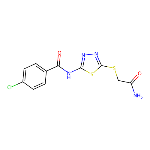 N-[5-(2-amino-2-oxoethyl)sulfanyl-1,3,4-thiadiazol-2-yl]-4-chlorobenzamide structure