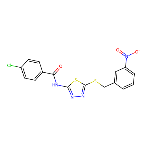 4-chloro-N-(5-((3-nitrobenzyl)thio)-1,3,4-thiadiazol-2-yl)benzamide structure