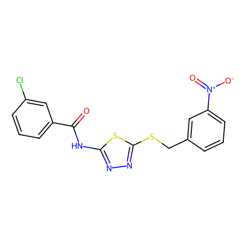 3-chloro-N-(5-((3-nitrobenzyl)thio)-1,3,4-thiadiazol-2-yl)benzamide structure