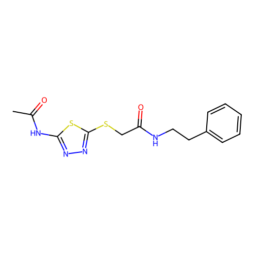2-((5-acetamido-1,3,4-thiadiazol-2-yl)thio)-N-phenethylacetamide structure