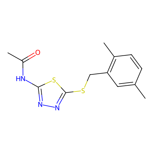 N-(5-((2,5-dimethylbenzyl)thio)-1,3,4-thiadiazol-2-yl)acetamide structure