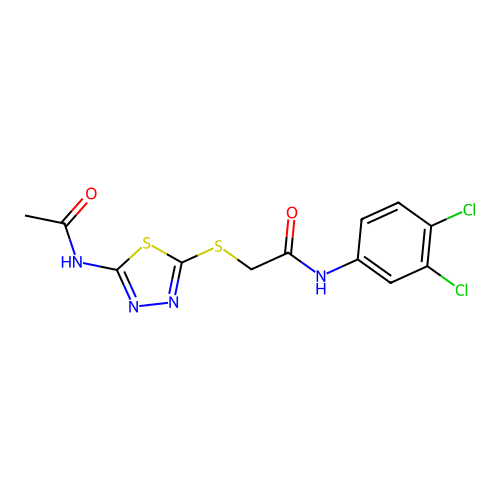 2-((5-acetamido-1,3,4-thiadiazol-2-yl)thio)-N-(3,4-dichlorophenyl)acetamide structure