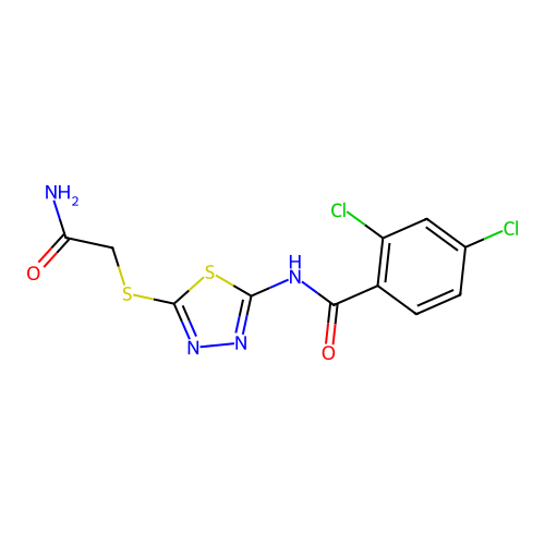 N-(5-((2-amino-2-oxoethyl)thio)-1,3,4-thiadiazol-2-yl)-2,4-dichlorobenzamide structure