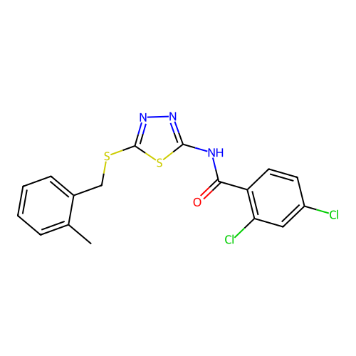 2,4-dichloro-N-(5-{[(2-methylphenyl)methyl]sulfanyl}-1,3,4-thiadiazol-2-yl)benzamide structure
