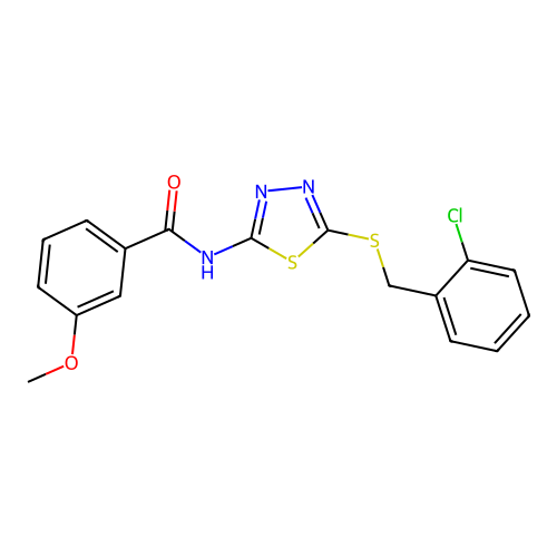 N-[5-[(2-chlorophenyl)methylsulfanyl]-1,3,4-thiadiazol-2-yl]-3-methoxybenzamide structure