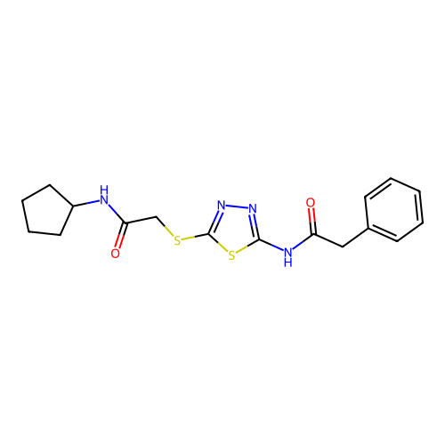 N-cyclopentyl-2-((5-(2-phenylacetamido)-1,3,4-thiadiazol-2-yl)thio)acetamide structure