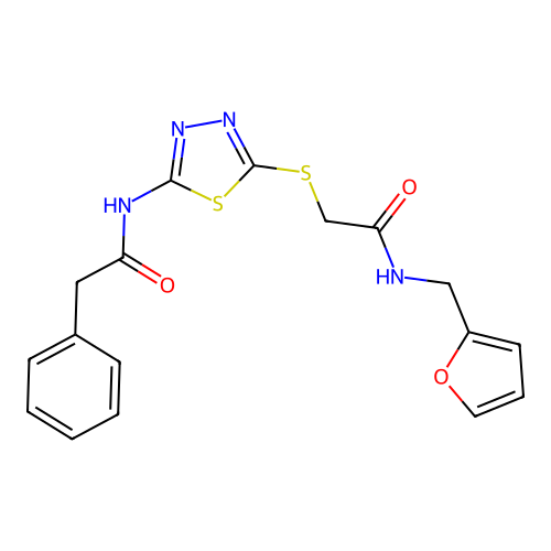 N-[(furan-2-yl)methyl]-2-{[5-(2-phenylacetamido)-1,3,4-thiadiazol-2-yl]sulfanyl}acetamide structure