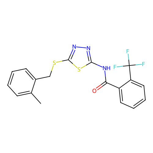 N-(5-((2-methylbenzyl)thio)-1,3,4-thiadiazol-2-yl)-2-(trifluoromethyl)benzamide structure