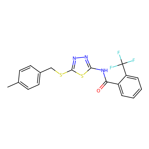 N-(5-((4-methylbenzyl)thio)-1,3,4-thiadiazol-2-yl)-2-(trifluoromethyl)benzamide structure