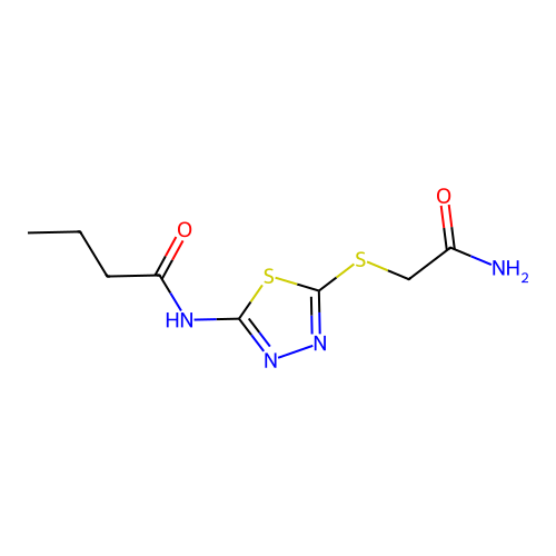 N-(5-((2-amino-2-oxoethyl)thio)-1,3,4-thiadiazol-2-yl)butyramide structure