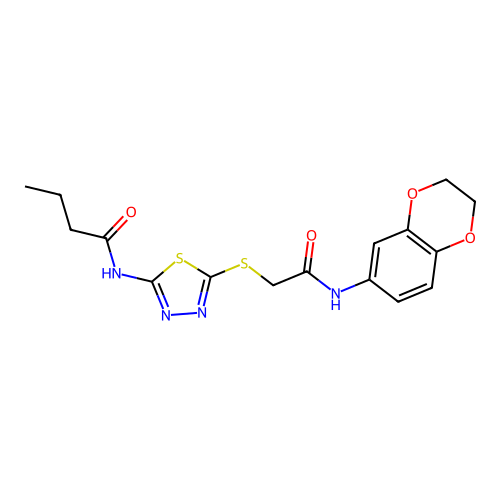 N-(5-((2-((2,3-dihydrobenzo[b][1,4]dioxin-6-yl)amino)-2-oxoethyl)thio)-1,3,4-thiadiazol-2-yl)butyramide structure