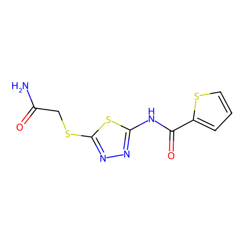 N-[5-(2-amino-2-oxoethyl)sulfanyl-1,3,4-thiadiazol-2-yl]thiophene-2-carboxamide structure