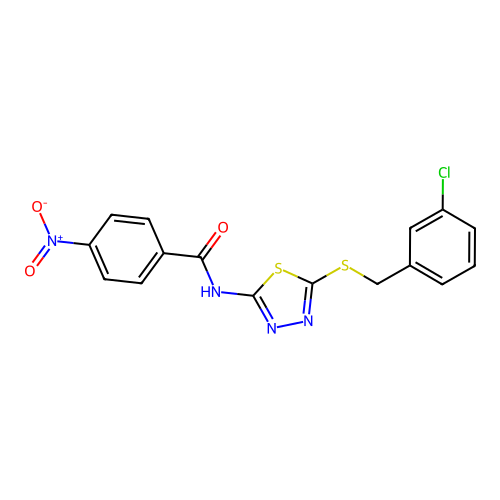 N-(5-((3-chlorobenzyl)thio)-1,3,4-thiadiazol-2-yl)-4-nitrobenzamide structure