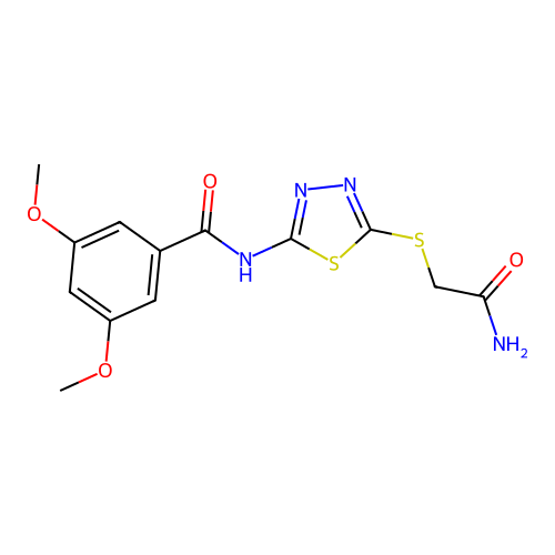 N-(5-((2-amino-2-oxoethyl)thio)-1,3,4-thiadiazol-2-yl)-3,5-dimethoxybenzamide structure