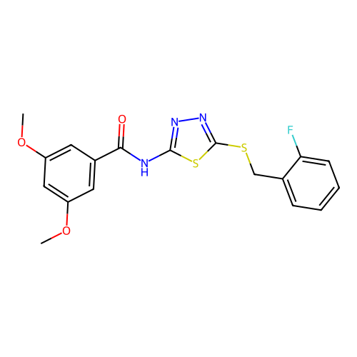 N-(5-((2-fluorobenzyl)thio)-1,3,4-thiadiazol-2-yl)-3,5-dimethoxybenzamide structure