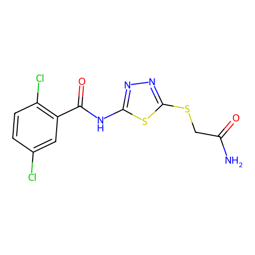 N-(5-((2-amino-2-oxoethyl)thio)-1,3,4-thiadiazol-2-yl)-2,5-dichlorobenzamide structure