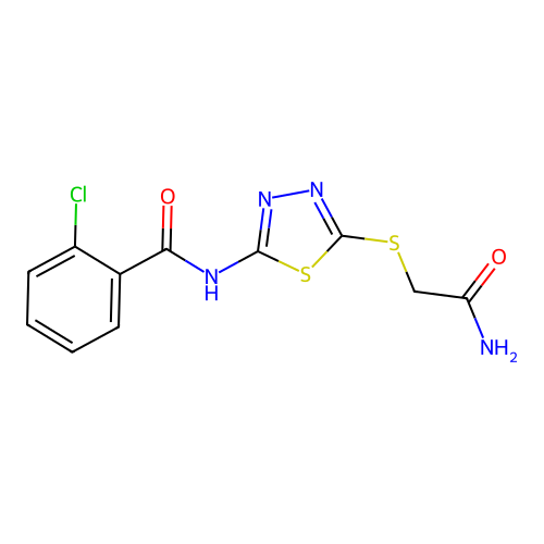 N-[5-(2-amino-2-oxoethyl)sulfanyl-1,3,4-thiadiazol-2-yl]-2-chlorobenzamide structure
