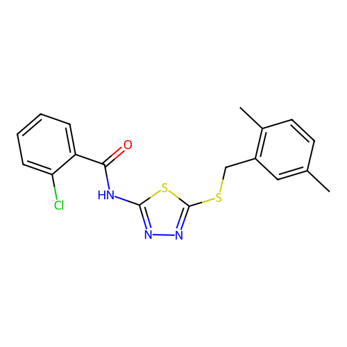 2-chloro-N-(5-((2,5-dimethylbenzyl)thio)-1,3,4-thiadiazol-2-yl)benzamide structure