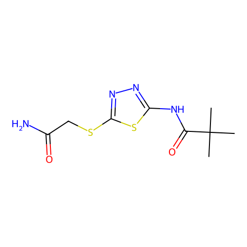 N-(5-((2-amino-2-oxoethyl)thio)-1,3,4-thiadiazol-2-yl)pivalamide structure