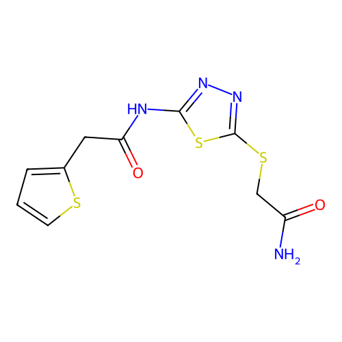 2-({5-[2-(thiophen-2-yl)acetamido]-1,3,4-thiadiazol-2-yl}sulfanyl)acetamide structure