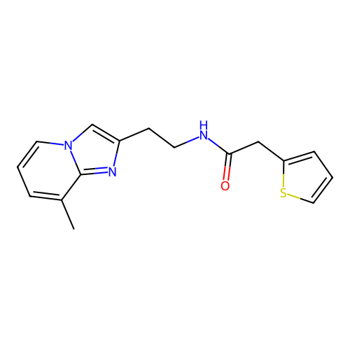 N-[2-(8-methylimidazo[1,2-a]pyridin-2-yl)ethyl]-2-thiophen-2-ylacetamide structure