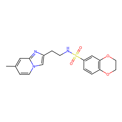 N-(2-{7-methylimidazo[1,2-a]pyridin-2-yl}ethyl)-2,3-dihydro-1,4-benzodioxine-6-sulfonamide structure