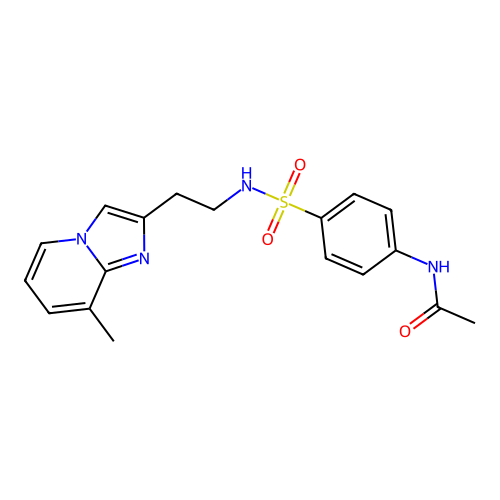 N-[4-[2-(8-methylimidazo[1,2-a]pyridin-2-yl)ethylsulfamoyl]phenyl]acetamide structure
