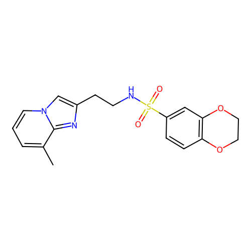 N-[2-(8-methylimidazo[1,2-a]pyridin-2-yl)ethyl]-2,3-dihydro-1,4-benzodioxine-6-sulfonamide structure
