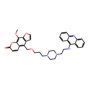 7H-Furo(3,2-g)(1)benzopyran-7-one, 4-((3-(4-(2-(9-acridinylamino)ethyl)-1-piperazinyl)propoxy)methyl)-9-methoxy- structure