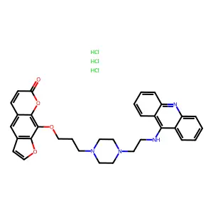 7H-Furo(3,2-g)(1)benzopyran-7-one, 9-(3-(4-(2-(9-acridinylamino)propyl)methylamino)propoxy)-, trihydrochloride structure
