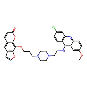 7H-Furo(3,2-g)(1)benzopyran-7-one, 9-(3-(4-(2-((6-chloro-2-methoxy-9-acridinyl)amino)ethyl)-1-piperazinyl)propoxy)- structure