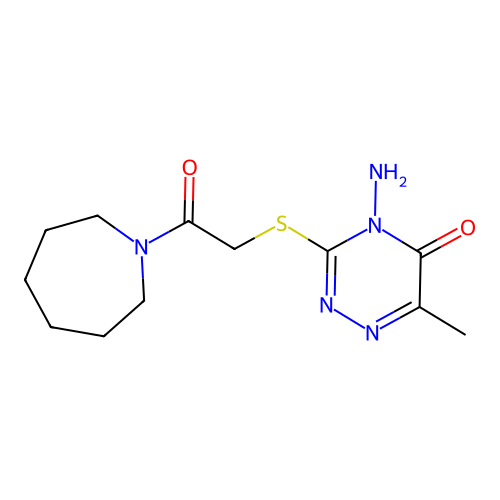 4-Amino-3-[2-(azepan-1-yl)-2-oxoethyl]sulfanyl-6-methyl-1,2,4-triazin-5-one structure