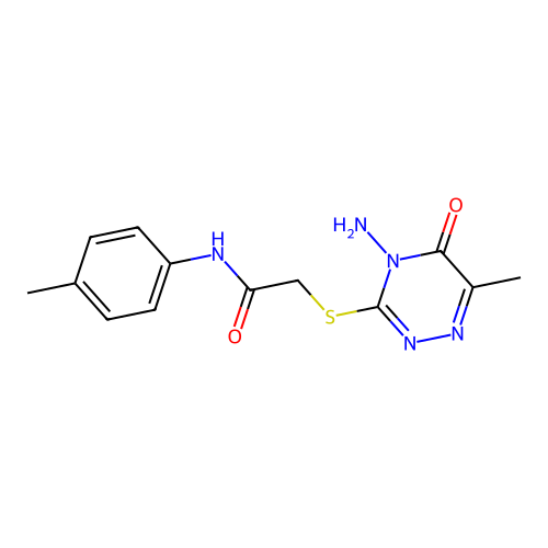 2-[(4-amino-6-methyl-5-oxo-1,2,4-triazin-3-yl)sulfanyl]-N-(4-methylphenyl)acetamide structure