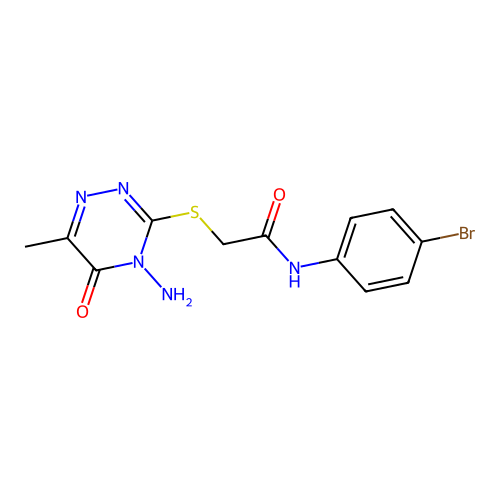 2-[(4-amino-6-methyl-5-oxo-4,5-dihydro-1,2,4-triazin-3-yl)sulfanyl]-N-(4-bromophenyl)acetamide structure