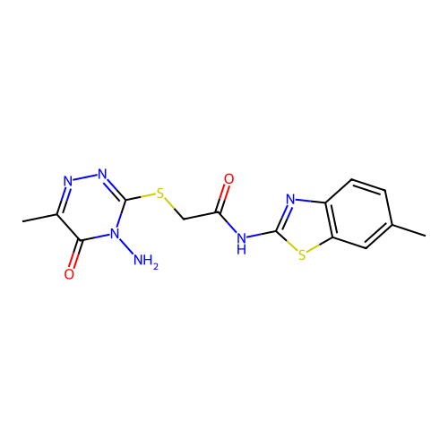 2-[(4-amino-6-methyl-5-oxo-4,5-dihydro-1,2,4-triazin-3-yl)sulfanyl]-N-(6-methyl-1,3-benzothiazol-2-yl)acetamide structure