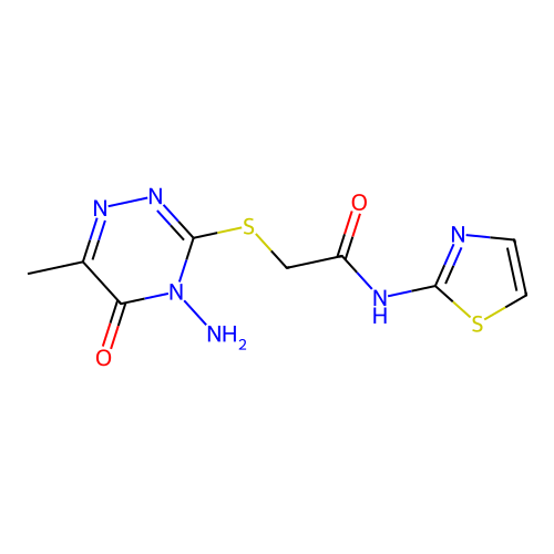 2-[(4-amino-6-methyl-5-oxo-4,5-dihydro-1,2,4-triazin-3-yl)sulfanyl]-N-(1,3-thiazol-2-yl)acetamide structure