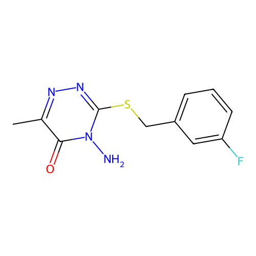 4-amino-3-((3-fluorobenzyl)thio)-6-methyl-1,2,4-triazin-5(4H)-one structure