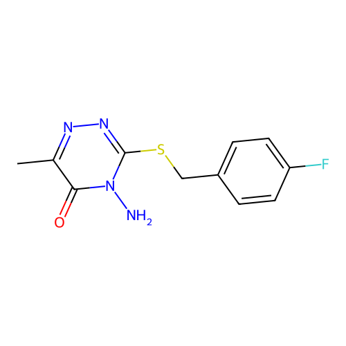 4-amino-3-((4-fluorobenzyl)thio)-6-methyl-1,2,4-triazin-5(4H)-one structure