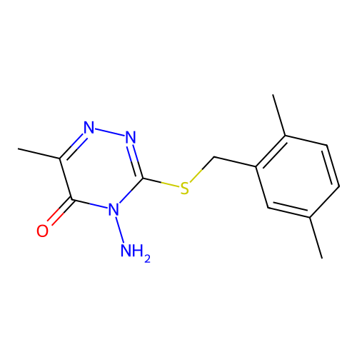 4-Amino-3-[(2,5-dimethylphenyl)methylsulfanyl]-6-methyl-1,2,4-triazin-5-one structure
