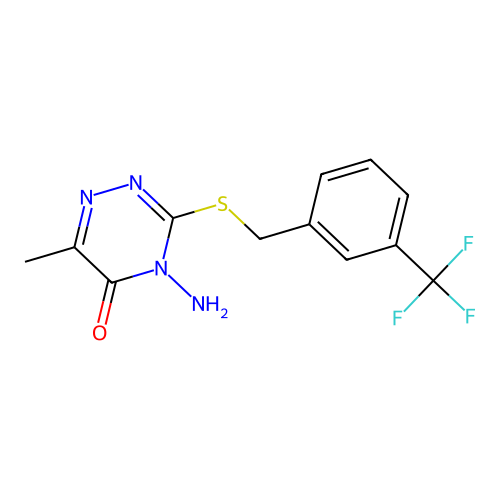 4-amino-6-methyl-3-((3-(trifluoromethyl)benzyl)thio)-1,2,4-triazin-5(4H)-one structure