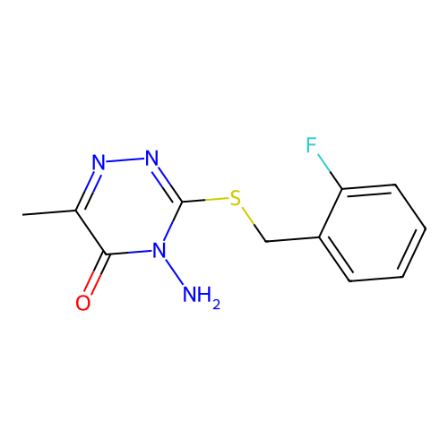 4-Amino-3-[(2-fluorophenyl)methylsulfanyl]-6-methyl-1,2,4-triazin-5-one structure