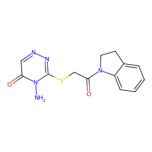 4-amino-3-((2-(indolin-1-yl)-2-oxoethyl)thio)-1,2,4-triazin-5(4H)-one structure