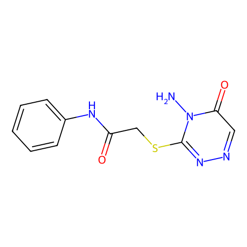 2-((4-amino-5-oxo-4,5-dihydro-1,2,4-triazin-3-yl)thio)-N-phenylacetamide structure