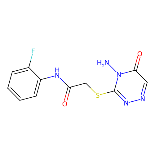 2-[(4-amino-5-oxo-4,5-dihydro-1,2,4-triazin-3-yl)sulfanyl]-N-(2-fluorophenyl)acetamide structure