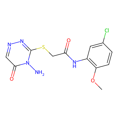 2-((4-amino-5-oxo-4,5-dihydro-1,2,4-triazin-3-yl)thio)-N-(5-chloro-2-methoxyphenyl)acetamide structure