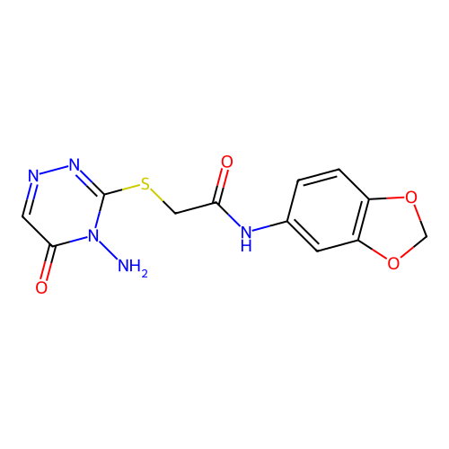 2-((4-amino-5-oxo-4,5-dihydro-1,2,4-triazin-3-yl)thio)-N-(benzo[d][1,3]dioxol-5-yl)acetamide structure