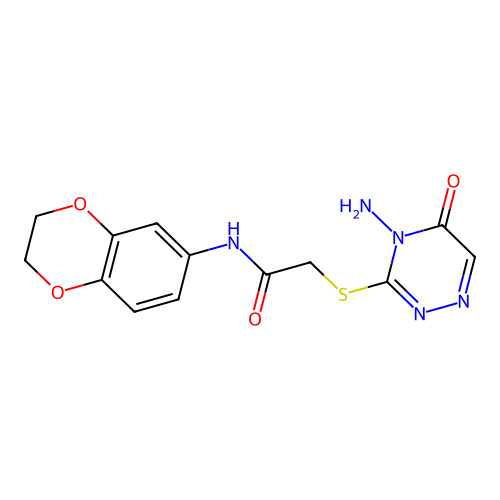 2-[(4-amino-5-oxo-1,2,4-triazin-3-yl)sulfanyl]-N-(2,3-dihydro-1,4-benzodioxin-6-yl)acetamide structure